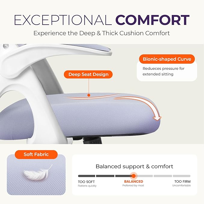 NEO Chair Office Desk Gaming Ergonomic Computer Chair with Lumbar Back Support Adjustable Height Swivel Rolling Wheels Flip-up Arms Mesh Chair for Home Vanity (Purple)