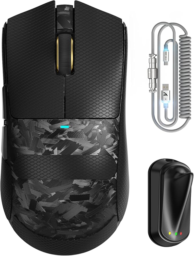 ATTACK SHARK X11 Ultra Carbon Fiber Wireless Gaming Mouse,8K Polling, PAW3950MAX Gaming Sensor,63g Ultra-Lightweight,Nordic 54L15 MCU Chip,Wired/BT/2.4Ghz with RGB Coiled Cable-Black&Griptape