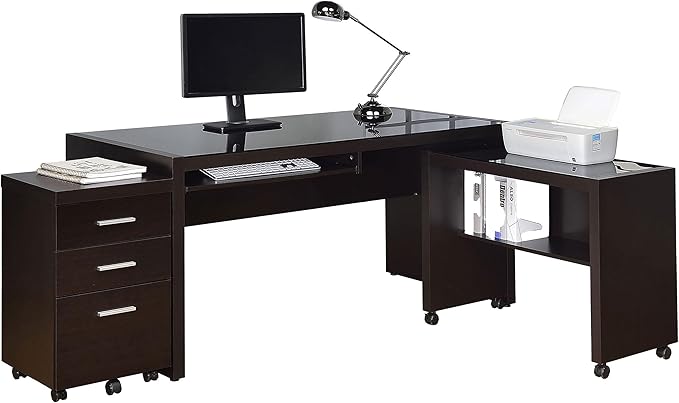 Coaster Home Furnishings - Skeena - Engineered Wood - 3-Piece Home Office Computer Desk Set with Desk Return and Mobile Filing Cabinet- Transitional Style - Home Office - Cappuccino - 800901 -S3