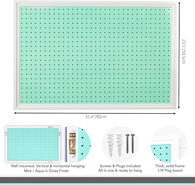 ARTAWEIN Pegboard Organizer - Craft Peg Board, Nursery Storage, Wall Organizer and More, Comes with 1 x Free Shelf Fits Most 1/4" and 1/8" Pegboard Accessories (Mint Green)
