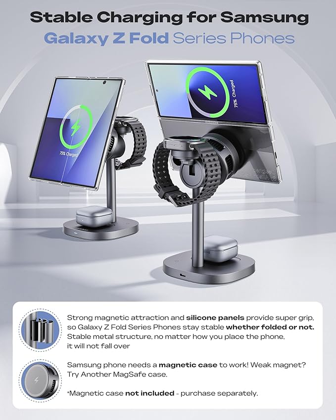 Magnetic Wireless Charger for Samsung, 15W Certified Fast 3 in 1 Charging Station TEC Cooling Compatible with Mag-Safe Charger for Galaxy S26/25/24series, Z Fold 7/Flip7/Samsung Watch Ultra 8/Buds