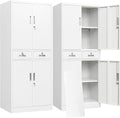 BESFUR Metal Storage Cabinet with 2 Drawers 4 Doors and 2 Adjustable Shelves Garage Storage Cabinet with Lock 71" Office Storage Cabinets Locking Cabinets for Garage Office Shop Home (White)