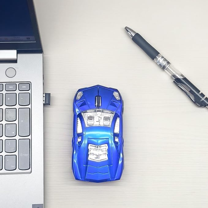 Wireless Sports Car Shaped Mouse Computer Mice Optical 2.4GHz with Headlight 1600DPI for PC Laptop MAC (Blue)
