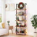 Karl home Ladder Shelf 5 Tier Wall Mounted Bookcase with Metal Frame, Open Design Shelves for Living Room, Bedroom, Home, Dark Walnut (23.62" L x 11.81" W x 70.87" H)