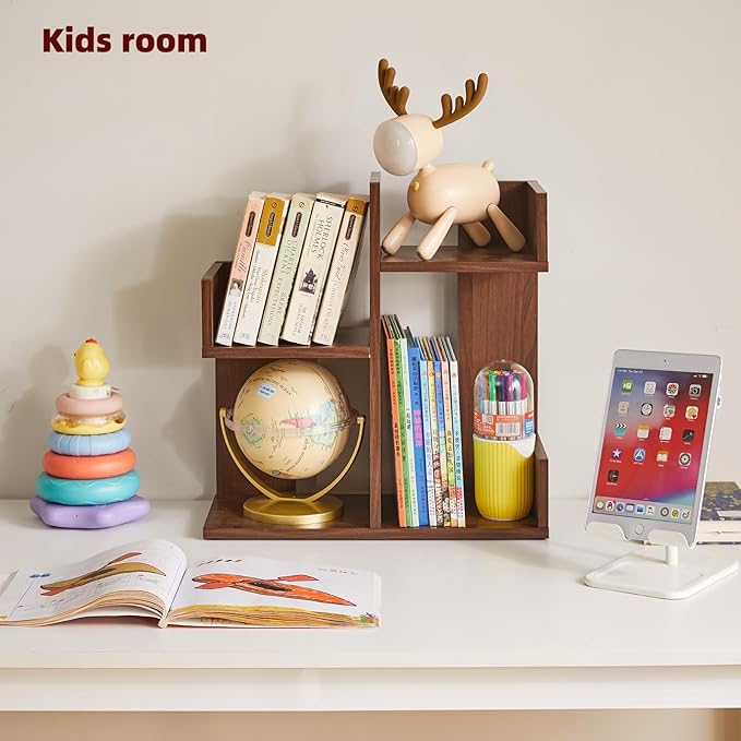 Aibiju Small Bookshelf - Unique Cactus Design, Kitchen Counter Shelf, Light Walnut Wood, YD-DSR002LW