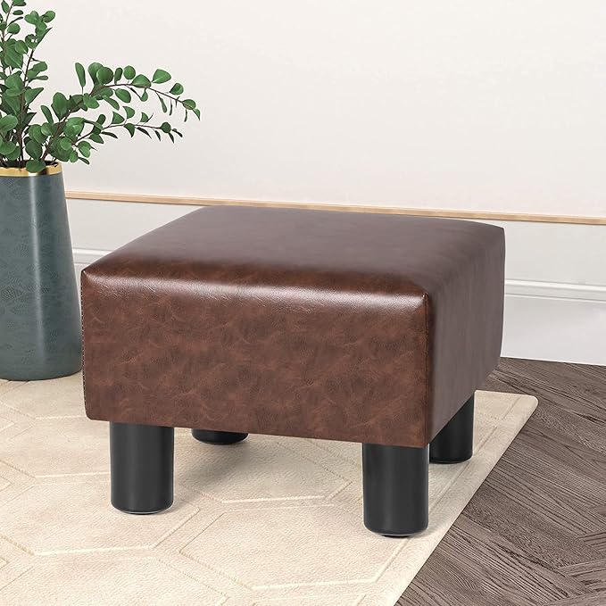 Joveco 12.6" Square Foot Rest for Under Desk PU Leather Foot Stool for Home and Office (Brown PU)