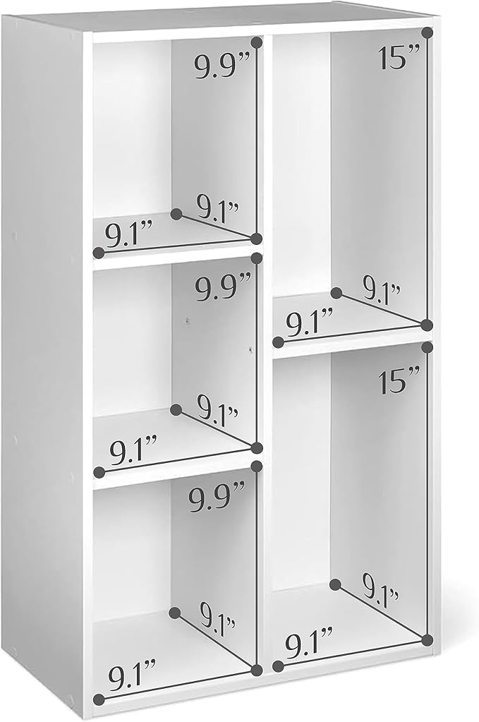 Amazon Basics 5 Cube Storage Organizer Bookcase, Sturdy Shelves for Books and Collectibles, White, 9.25"D x 19.49"W x 31.5"H | Storage Shelves, Book Shelf