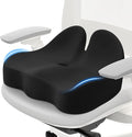Cushzone Seat Cushion, Memory Foam Office Chair Cushions, Ergonomic Curved Design for Sciatica, Tailbone, Coccyx, Seat Support for Car, Desk Chair, Wheelchair, Enhances Long Sitting Comfort (Black)