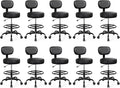 Brick Attic Drafting Chair with Backrest – Adjustable Foot Rest Rolling Stool with Wheels, PU Leather Swivel Stool for Office Spa Studio Lab Counter Salon Home Work Bar Kitchen Shop(Black), Pack of 10