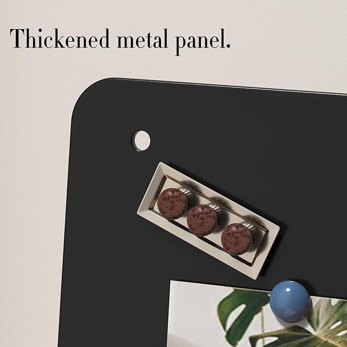 FANXIYQ Magnetic Board for Wall with 4 Expansion Screws & 4 Paste Hooks - Durable Metal Bulletin Board for Home/Office Organization, Display Souvenir Magnets, Photos & Notes
