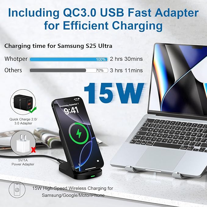 Samsung Wireless Charger Fast Charging Stand Desk Wireless Phone Charger for Android Charging Station Galaxy S26 Ultra S25 FE S25+ S24 S23, for Google Pixel10 Pro Fold/10 Pro/10/9 Pro/9a/8