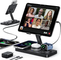 5 in 1 Charging Station for Apple Multiple Devices &65W Adapter, 30W Max Bulit-in Retractable Cable Fast Wired Charging Stand for iPad/Tab, Foldable Magnetic Wireless Charger for iPhone 17/iWatch/Buds