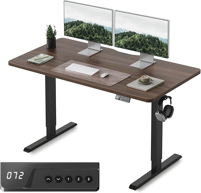 Cubiker Standing Desk, 55x24 Inches Sit Stand Home Office Desk, Electric Stand up Desk, Adjustable Desk with Splice Board, Black Frame/Black Walnut Top