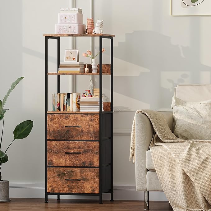 Somdot 5 Tier Bookshelf with Drawer, Tall Bookcase with Shelves, Bookshelf Desktop Organizer, Display Standing Shelf Units for Living Room, Bedroom, Study Room,Wood Grain Print