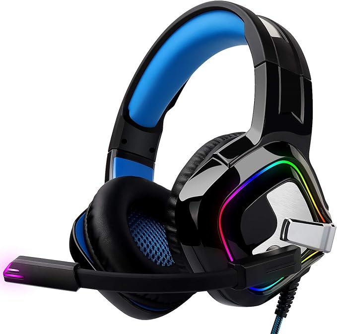 August Gaming Headphones for PC PS4 Xbox Switch Wired USB Double Jack EPG100L - Gaming Headset with RGB-LED Light Noise Reduction Microphone 50mm Driver Flip Mute 4D Surround Sound 3.5mm Cable