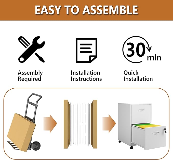 Polup 2 Drawer Rolling File Cabinet on Wheels, Mobile Two Drawer Filing Cabinet with Lock, Small Files Cabinets for Under Desk, Metal Filing Cabinets for Letter Size Folders, White - Assembly Required