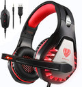 Gaming Headset for PS4, Xbox One, PC, PS5, Laptop, Mac, Nintendo Switch, 3.5MM Noise Cancelling Over Ear Headphones with Mic, Bass Surround, Soft Memory Earmuffs (red)