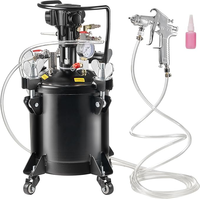 Spray Paint Pressure Pot Tank 10 L/2.5 gal Fully Automatic Stirring 70 psi Automatic Stirring: The paint pressure pot is equipped with a pneumatic motor for automatic stirring, ensuring even mixing