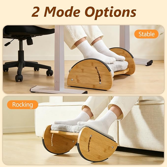 Foot Rest Under Desk, Under Desk Footrest, Foot Stool for Couch, Office Home, Gaming, 4-in-1 Bamboo Desk Foot Rest with 6 Adjustable Heights & Massage Cushion & Relieve Pressure on Legs, Waist & Back