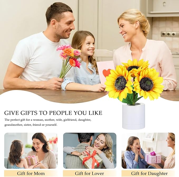 Lifnatty Sunflower Lamp Gifts for Women, Mother’s Day Birthday Gifts for Women, Mom, Sister, Girlfriend, Rechargeable Flower Lamp Night Light, Dimming Table Lamp, Anniversary Bedroom Decor