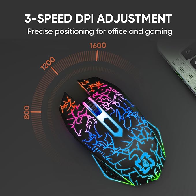 MELOGAGA Bluetooth Wireless Gaming Mouse, 2.4G Cordless RGB Rechargeable PC Game Mouse, Black