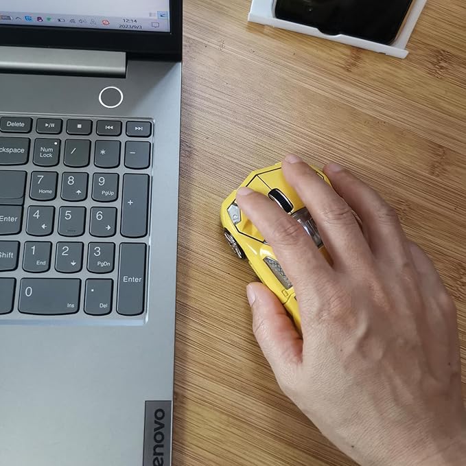 Wireless Sports Car Shaped Mouse Computer Mice Optical 2.4GHz with Headlight 1600DPI for PC Laptop MAC (Yellow)
