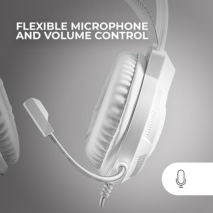 Mars Gaming MH124 FRGB Rainbow Gaming Headphones, Ergonomic Design, Flexible Microphone, Volume Control, Windows, Linux, Mac, PS4, PS5, Xbox One, Xbox Series X|S, Switch, Switch 2, White