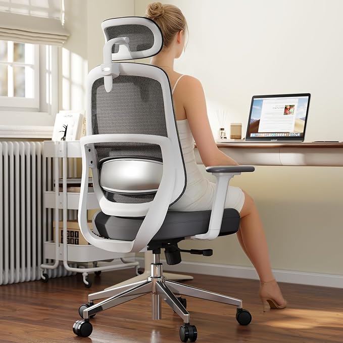 Ergonomic Office Chair, Home Office Desk Chairs, 3D Lumbar Support High Back Desk Chair, Comfortable Computer & Gaming Chair for Office & Home - Silver