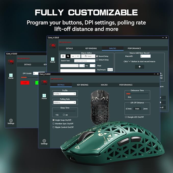 MAMBASNAKE M5 Ultra Carbon Fiber 8KHz Wireless Gaming Mouse,PAW3950MAX Sensor 42K DPI,39g Superlight Tri-Mode 2.4GHz/BT/Wired Computer Mice,Web Driver Support,for Win/Mac/FPS/MOBA/Esports-Green (A)