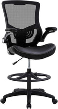 BestOffice Drafting Chair Ergonomic Tall Office Chair Standing Desk Chair with Flip Up Arms Foot Rest Back Support Adjustable Height Mesh Drafting Stool, Black