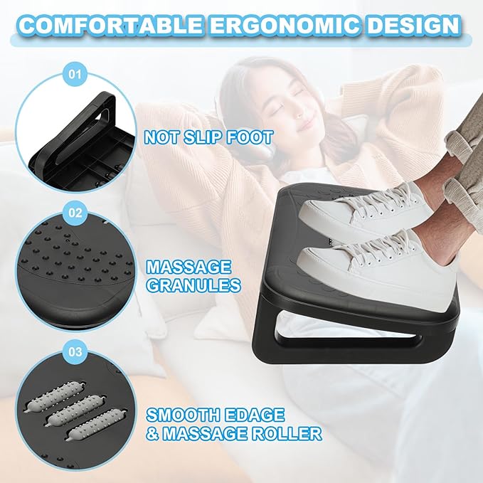 PATIKIL Foot Rest Non-Swingable Stools Leg Rest Footrest for Under Desk at Work Under Office Desk Chair Computer Gaming Promote Leg Circulation, Black/Gray
