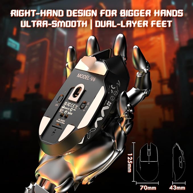 MAMBASNAKE×Attack Shark V6 65g Lightweight RGB Gaming Mouse with Magnetic Charging Dock, BT/2.4G Wireless/Wired 1K Polling Rate, 25K DPI, Programmable Mice for PC/Mac/Laptop(Black&Stickers)