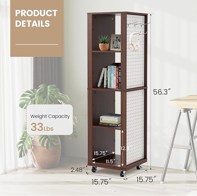 Home Office Furniture Set 4, 47 Inch Writing Desk with Hutch and Bookshelf, 3 Drawer File Cabinet with Printer Stand, Wide Bookshelf with Door, 5-Tier Rotating Bookshelf Tower with Display Shelf