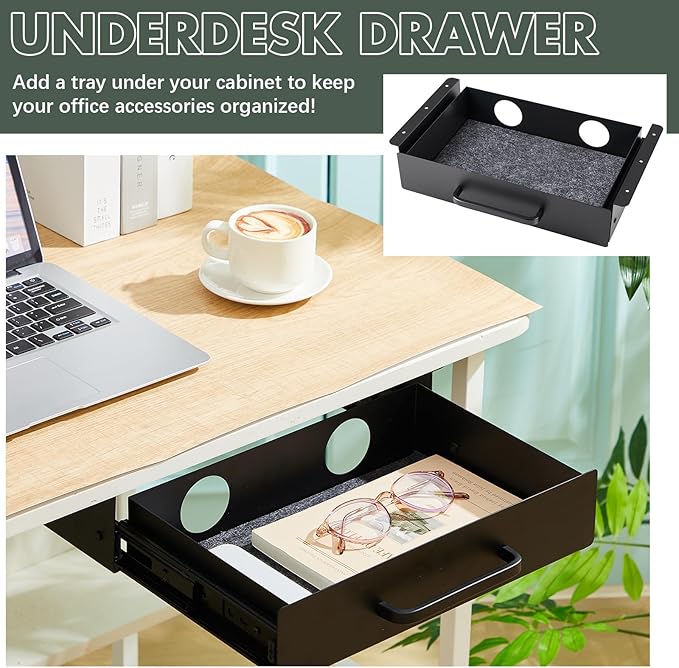 2 Pack Under Desk Slide out Drawer Storage Shelf, Carbon Steel Tray with Mute Felt Sheets, Pull out Organizer for Office Home Workstation Gaming Stand Desk, not easy to break,13×8×2.8 In(Black)