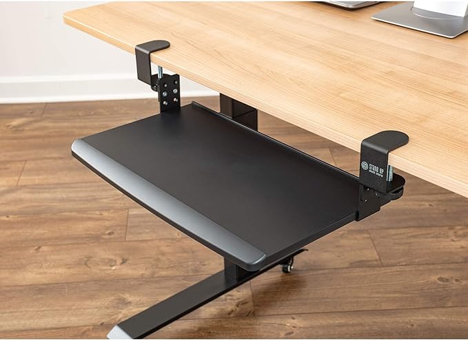 Stand Up Desk Store Compact Clamp-On Retractable Adjustable Height Under Desk Keyboard Tray | for Desks Up to 1.5" (Small, 24.5" Wide)