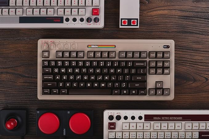 8BitDo Retro Mechanical Keyboard, Bluetooth/2.4G/USB-C Hot Swappable Gaming Keyboard with 87 Keys, Dual Super Buttons and Super Stick for Windows and Android - C64 Edition