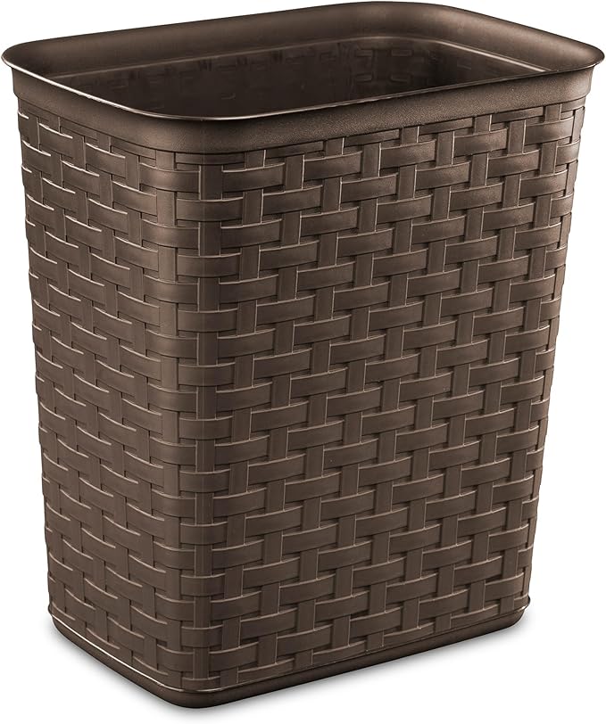 Sterilite 3.4 Gallon Weave Wastebasket, Small, Decorative Trash Can for the Bathroom, Bedroom, Dorm Room, or Office, Espresso Brown, 6-Pack