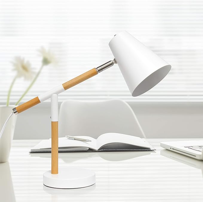 Simple Designs LD1059-WHT Wooden Pivot Desk Lamp, Matte White