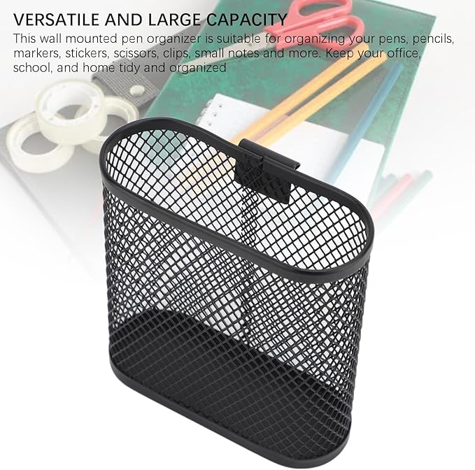 Wall Mounted Metal Mesh Pencil Holder, Black Office Desk Organizer, Storage Cup for Pegboard, Home, School, Kitchen