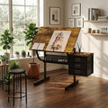 Drafting Table Art Table Adjustable Drawing Table Tilted Tabletop, Craft Table, with Storage Drawers and Stool, Crafting Desk with Storage for Painting Diamond Reading Writing Study (Black A)