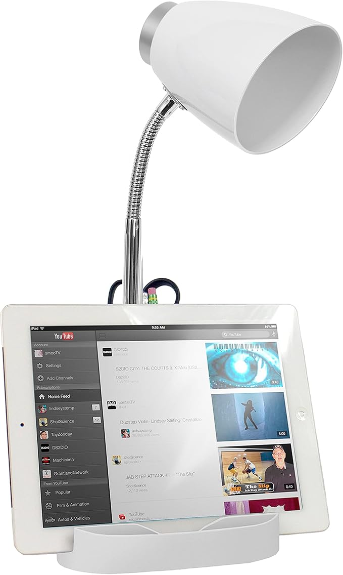 Simple Designs LD1002-WHT Gooseneck Organizer Desk Lamp with iPad Tablet Stand Book Holder, White (Pack of 6)