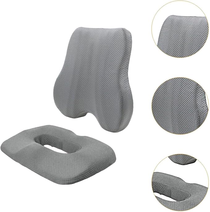 Back and Seat Cushion Set, Thick Breathable Backrest and Seat Pad, Office Chair Cushion with Ergonomic Support and Non-Slip Strap, 15.75x3.15x15.75inch Back, 17.72x2.76x12.99inch Seat- Gray