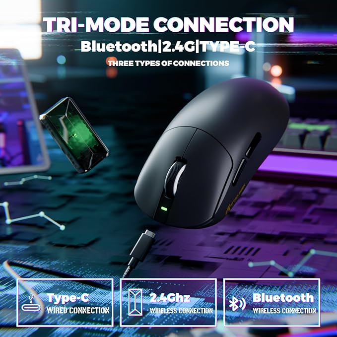 ATTACK SHARK X8 Ultimate Wireless Gaming Mouse,55g Ultra-Lightweight BT/2.4GHz Wireless/Wired Mouse,8K Polling Rate,PixArt PAW3950MAX Sensor,42000 DPI,800mAh Battery,Gamer Mice for PC/Win/Mac(Black)