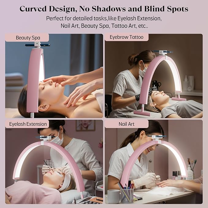 Mznoo Half Moon Light for Nail Desk, 30'' Large Half Moon Desk Lamp with Phone Holder, Professional Nail Tech Light with 3 Color Modes and 5 Brightness for Manicure Salon and Handicraft (Pink)