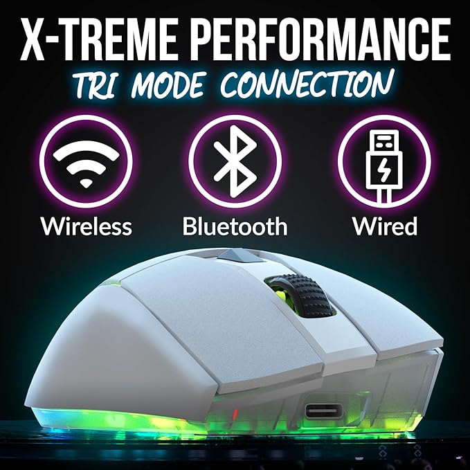 KLIM Blaze X RGB + New + Rechargeable Wireless Gaming Mouse with Charging Dock + Long-Lasting Battery + Up to 12000 DPI + Wired & Wireless Mouse PC, PS5, PS4, Mac + White