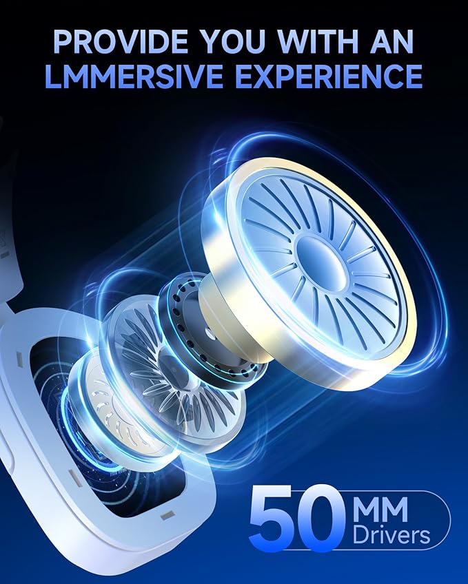 2.4GHz Wireless Gaming Headsets for PS5, PS4, PC, Switch - Bluetooth 5.4 Gaming Headphones with Noise Canceling Mic, Low Latency Connection, 3D Immersive Surround Sound, 30H Battery, White