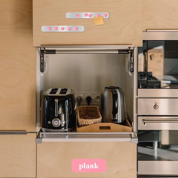Magnetic Board Strips - 2Pcs Stainless Iron Magnetic Strips with Adhesive Backing & 10 Pink Heart Magnets, Frameless Small Bulletin Board for Wall, DIY Memo Board for Home Kitchen School Office