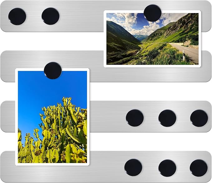 Magnetic Board Magnet Bulletin Board Frameless Stainless Iron Board Strips, Magnetic Strips with Adhesive Backing Magnet Board Memo Board with 10pcs Black Magnets for School Office Home, 4PCS