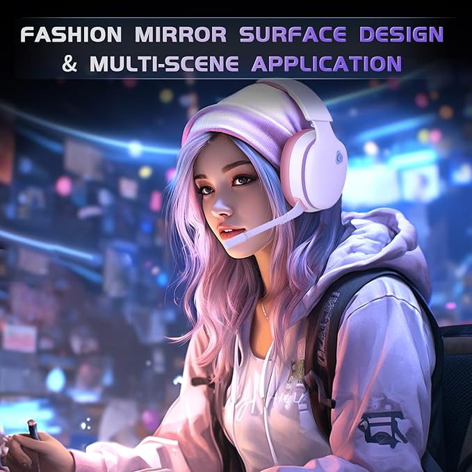 Gtheos 2.4GHz Wireless Gaming Headset for PS5, PS4 Fortnite & FPS Gamers, PC, Nintendo Switch, Bluetooth 5.3 Gaming Headphones with Noise Canceling Mic, Stereo Sound, 40+Hr Battery (Pink)