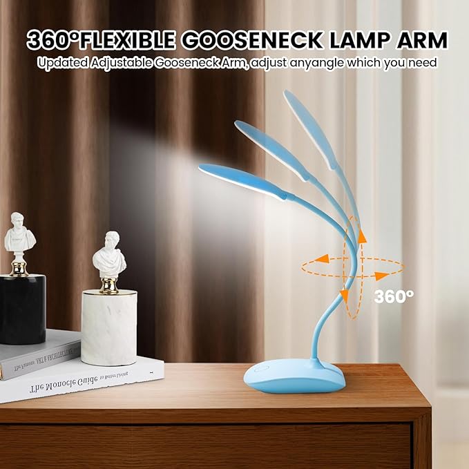 Battery Powered Desk Lamp, Portable Lamps Rechargeable 3 Color Modes Touch Control Stepless Dimming, Wireless Desk Lamp with 4000mAh, Small LED Table Light for Dorm Study Office Bedroom,2-Pack,Blue